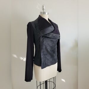 RICK OWENS double breasted textured leather jacket with stretch sleeves